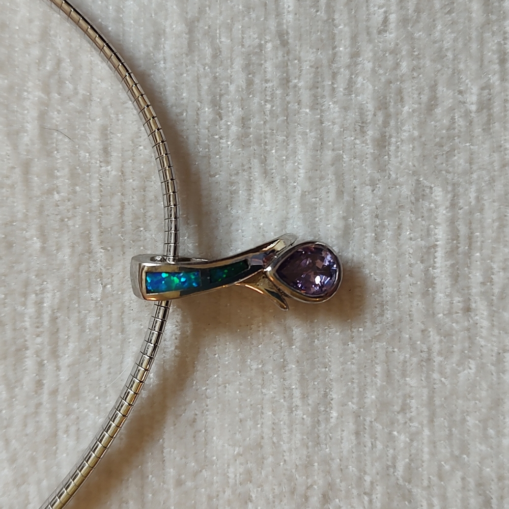 💲 SALE 💲⭐ Authentic SS Omega Chain AND Amethyst/Opal Pendant ⭐ - Picture 1 of 7